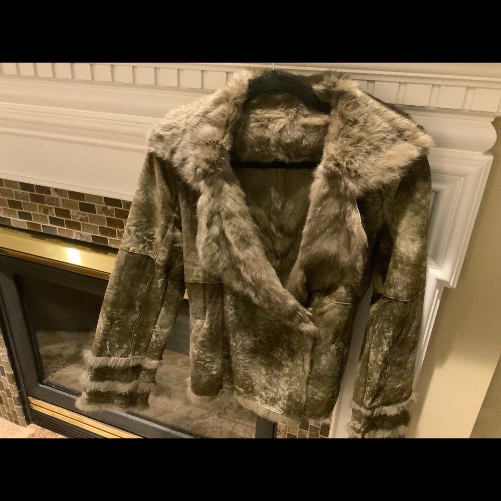 EUC Nicola Berti Olive Suede & Rabbit Fur Jacket